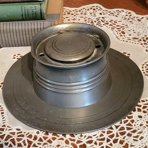 RARE! Antique Ship's Pewter Inkwell w 6 quill holders!
